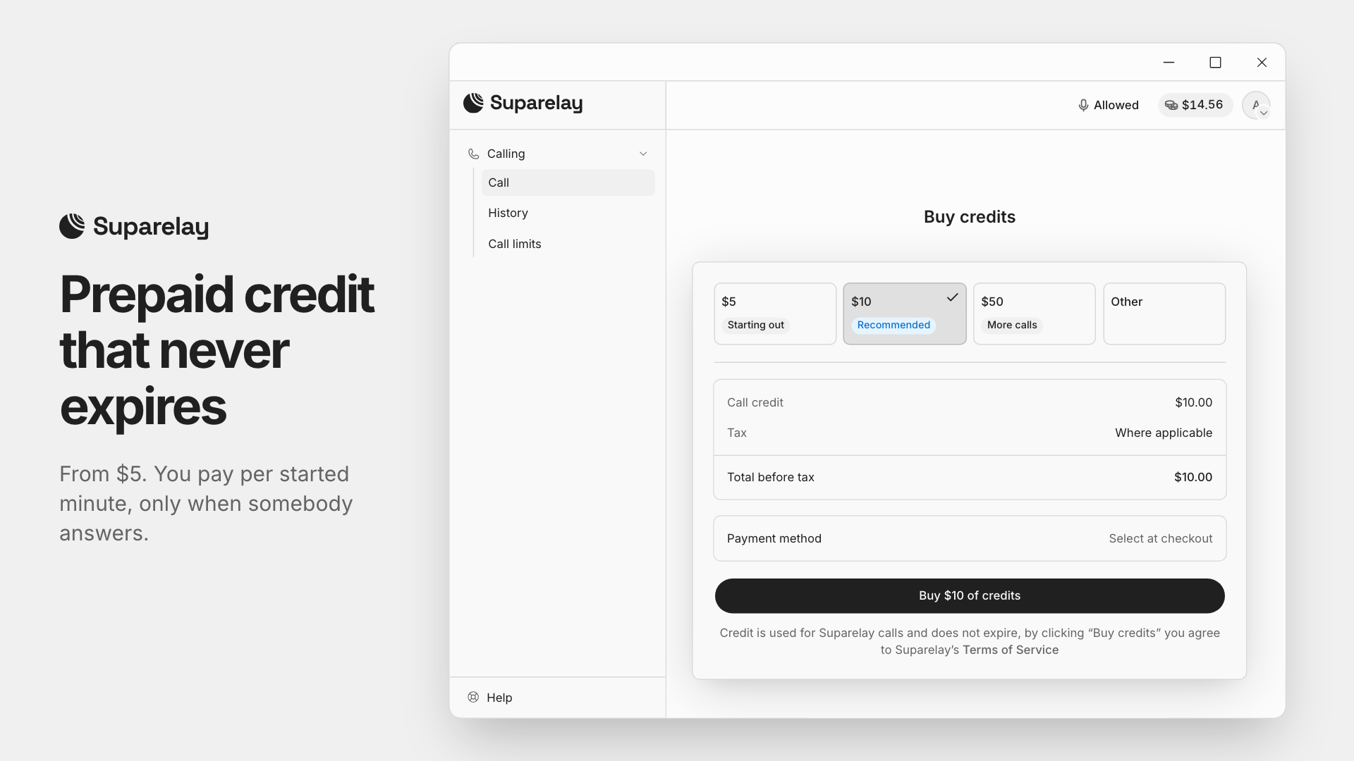 Prepaid credit that never expires