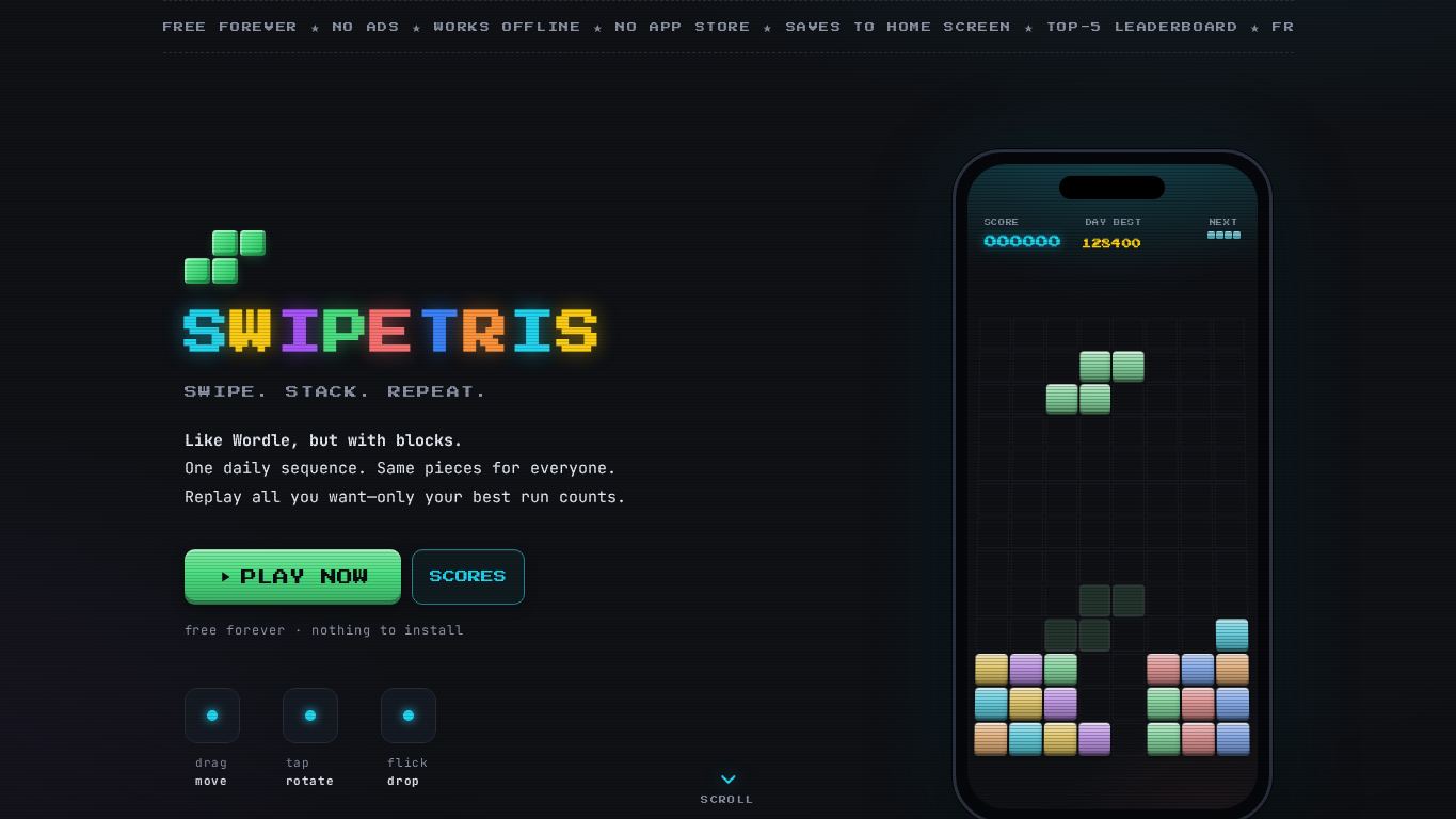swipetris desktop preview captured by PWAs.app