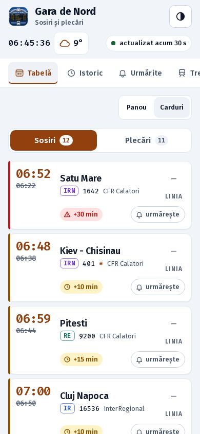 Tabela Gara de Nord mobile preview captured by PWAs.app