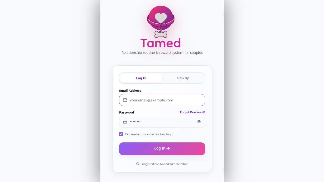 Tamed — Couple Reward System & Routines desktop preview captured by PWAs.app