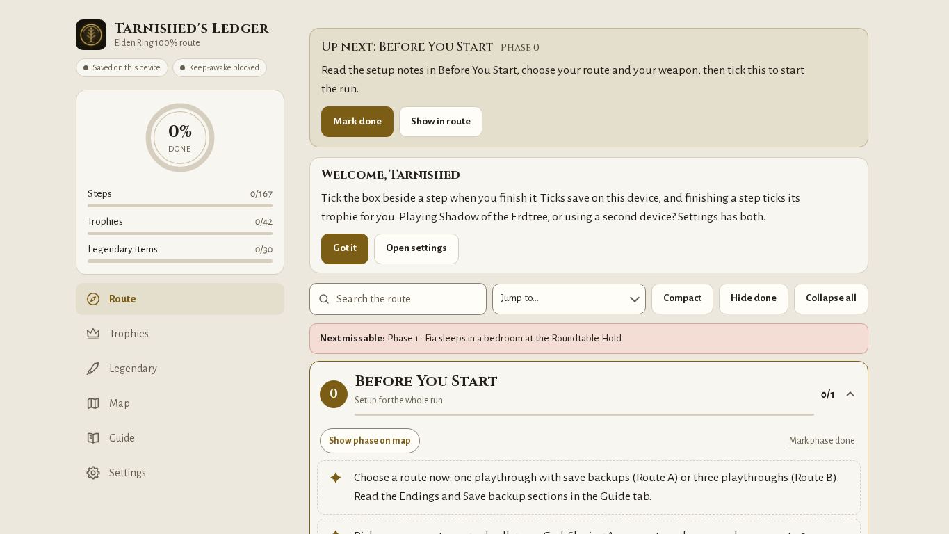 Tarnished's Ledger desktop preview captured by PWAs.app