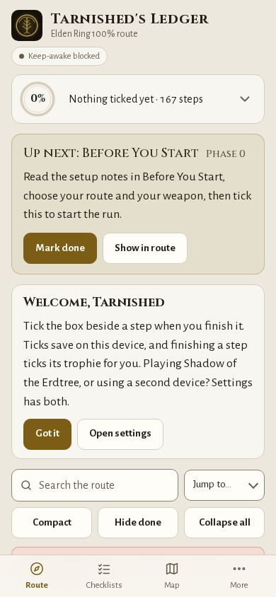 Tarnished's Ledger mobile preview captured by PWAs.app