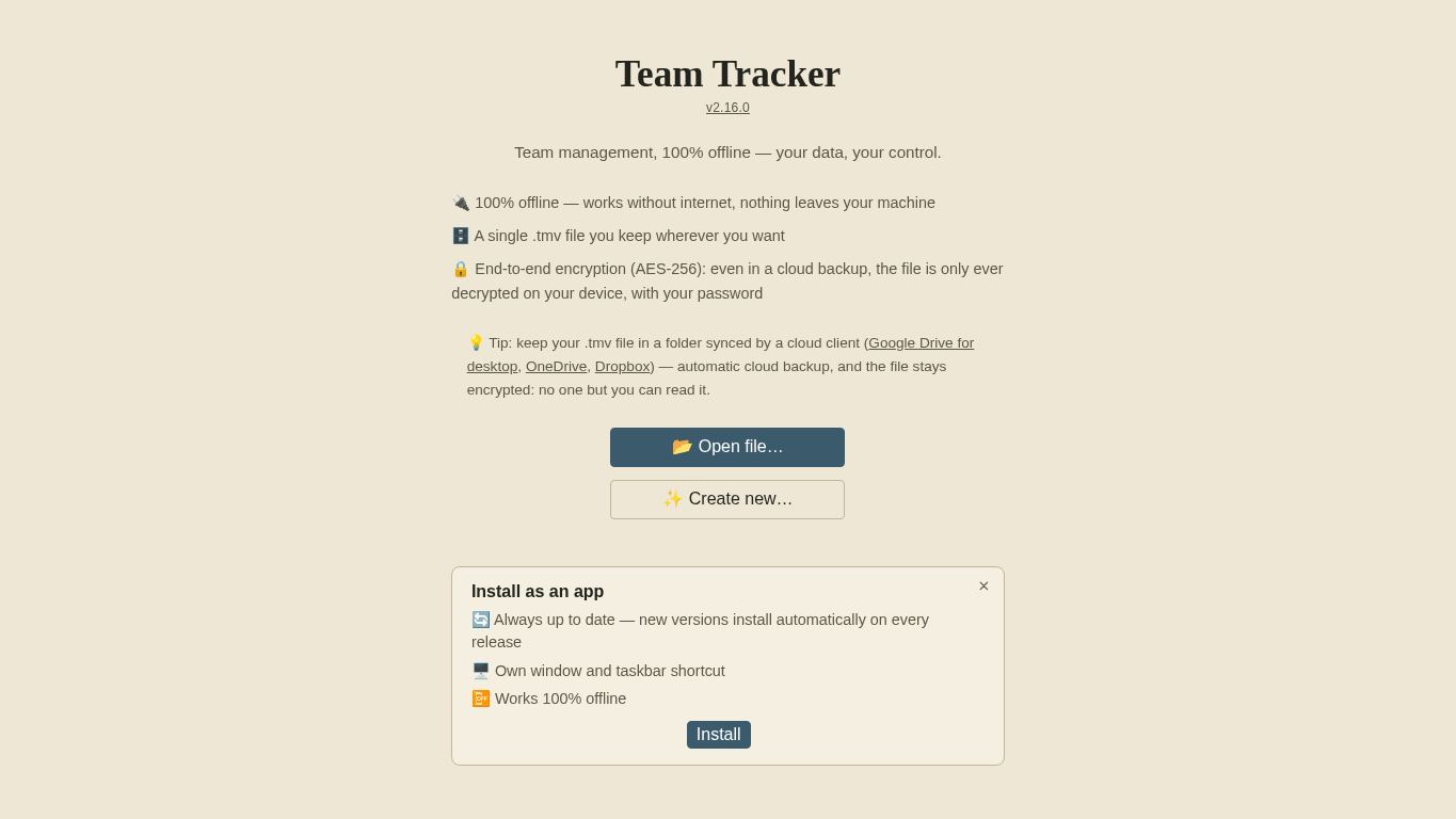 Team Tracker desktop preview captured by PWAs.app