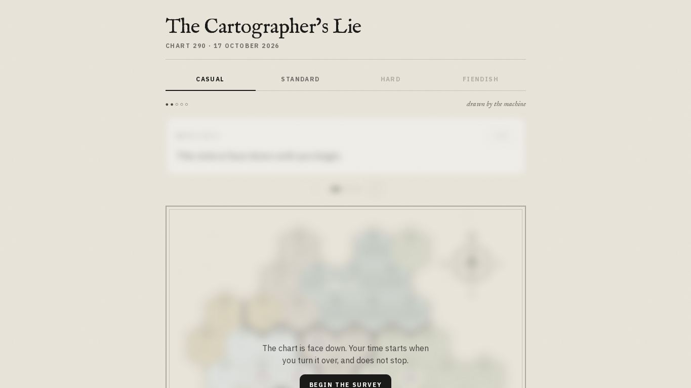 The Cartographer's Lie desktop preview captured by PWAs.app