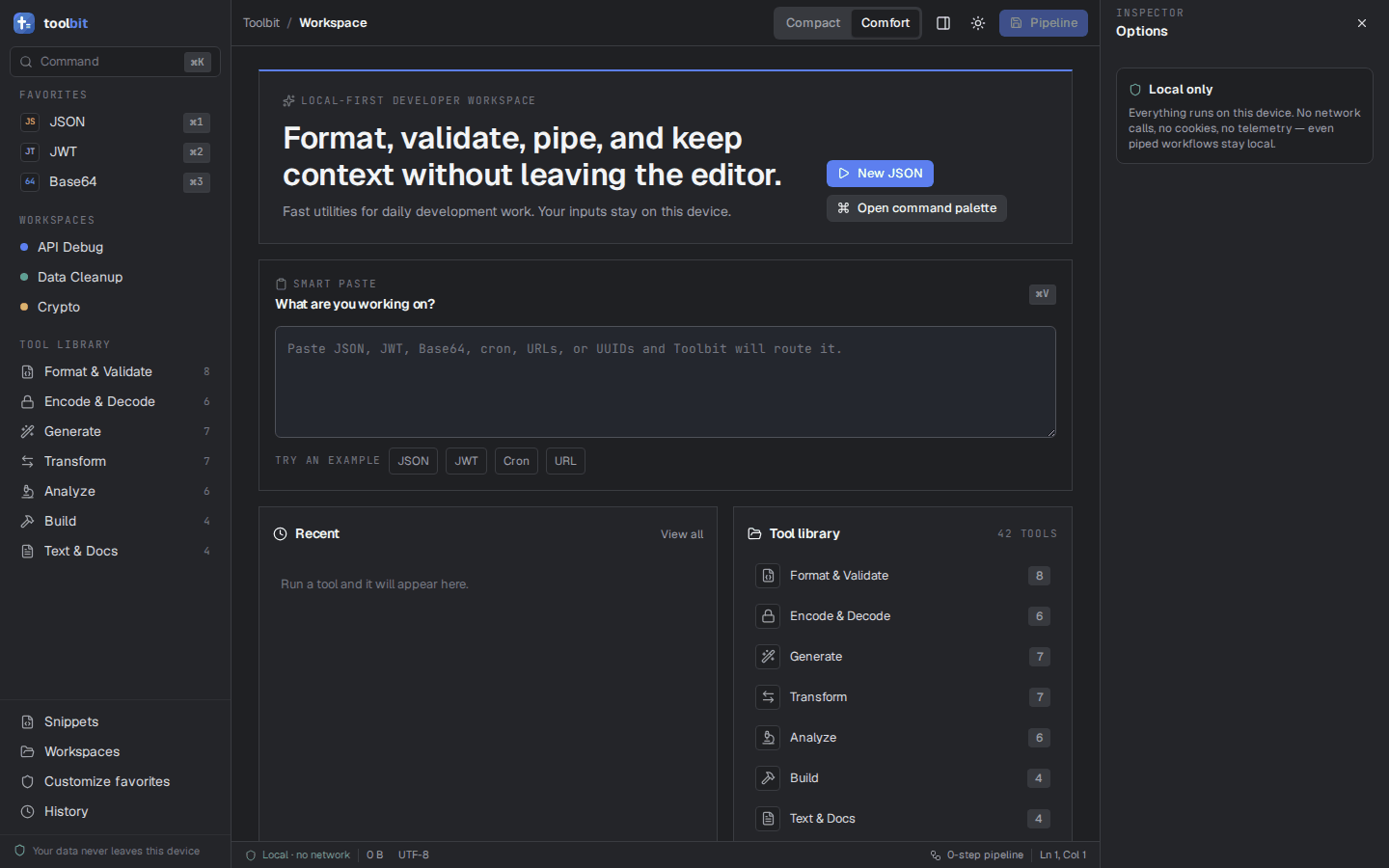 The Toolbit workspace with smart paste and the tool library