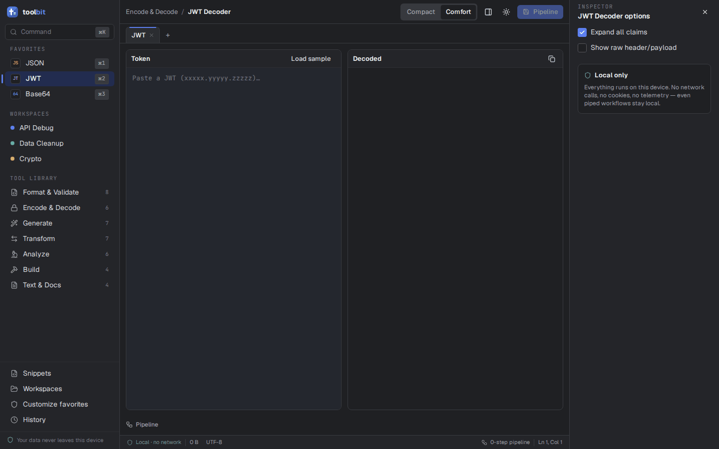 JWT Decoder inspecting a token header and claims