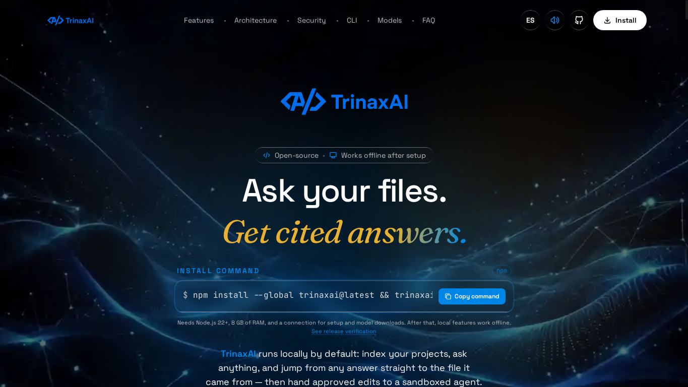 TrinaxAI — Local-First AI Assistant desktop preview captured by PWAs.app
