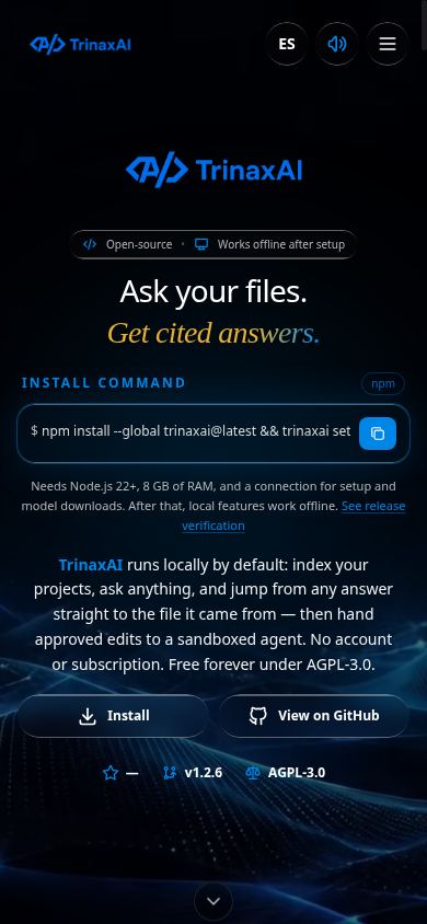 TrinaxAI — Local-First AI Assistant mobile preview captured by PWAs.app