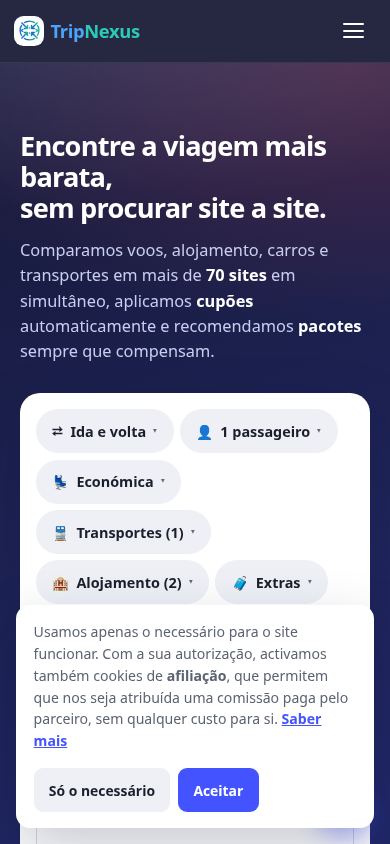 TripNexus | Comparador de viagens mobile preview captured by PWAs.app