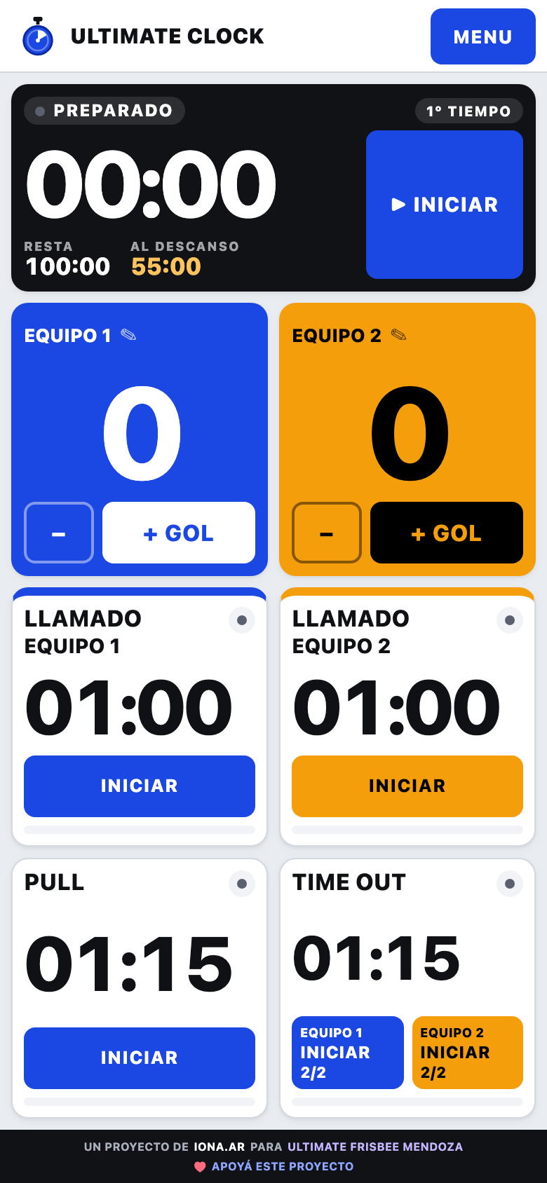 Tablero del partido en el celular