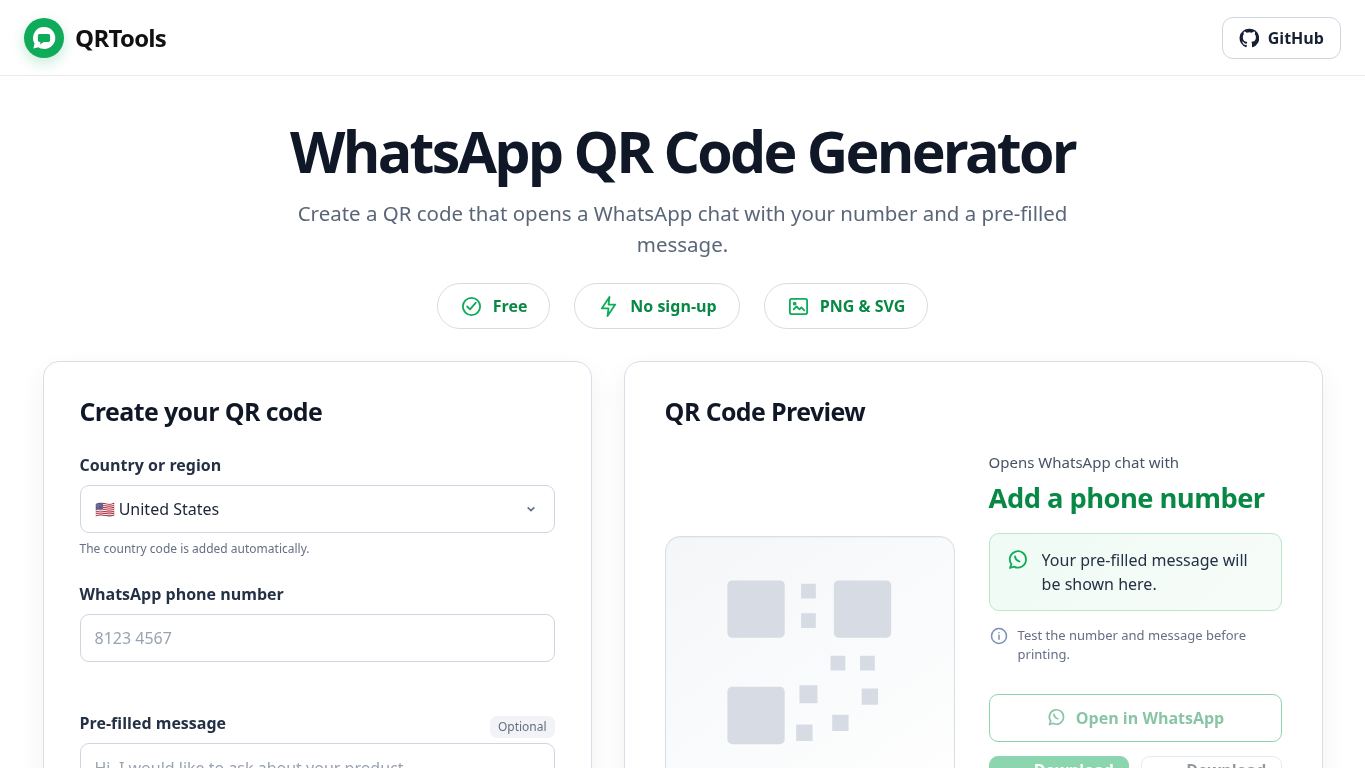 WhatsApp QR Code Generator desktop preview captured by PWAs.app