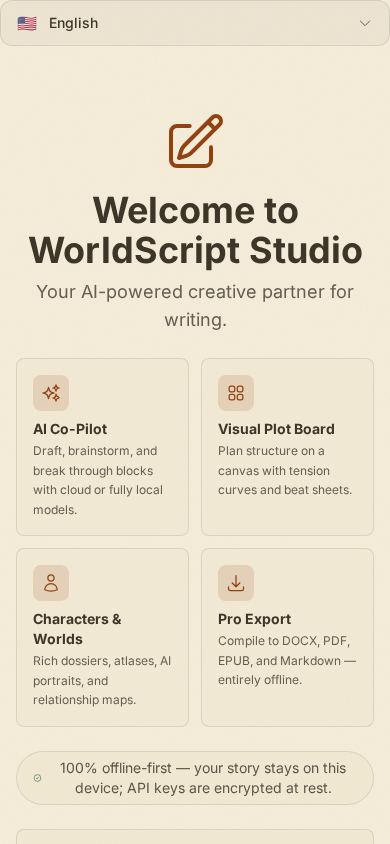 WorldScript Studio mobile preview captured by PWAs.app