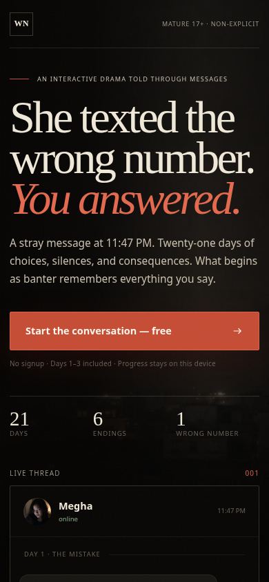 Wrong Number mobile preview captured by PWAs.app