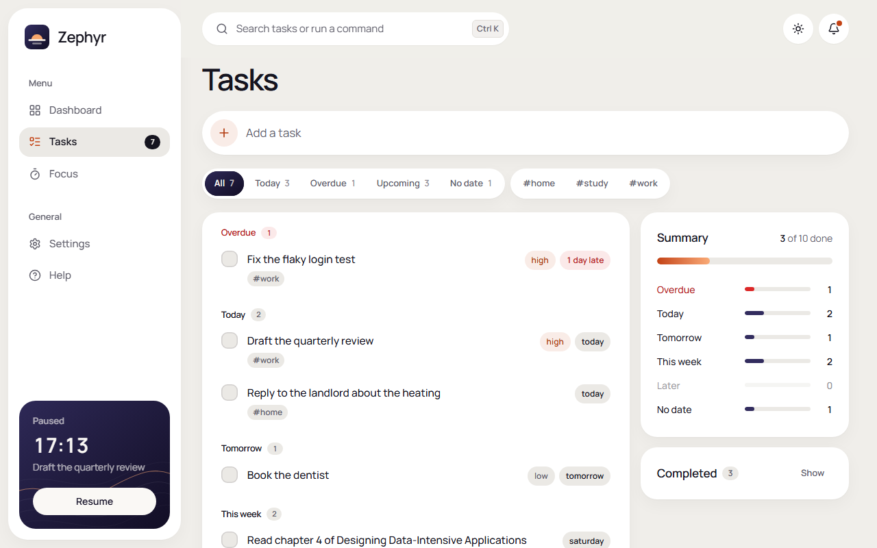 The task list